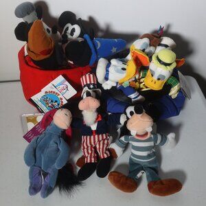 Disney Bean Bag Plush Lot Mickey 70th Donald 65th Anniversary Goofy Eeyore 5pc